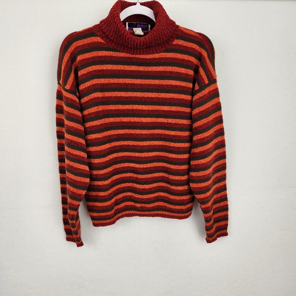 Vintage Sweater Exchange Turtleneck Sweater Size M Brown Orange Red Stripes